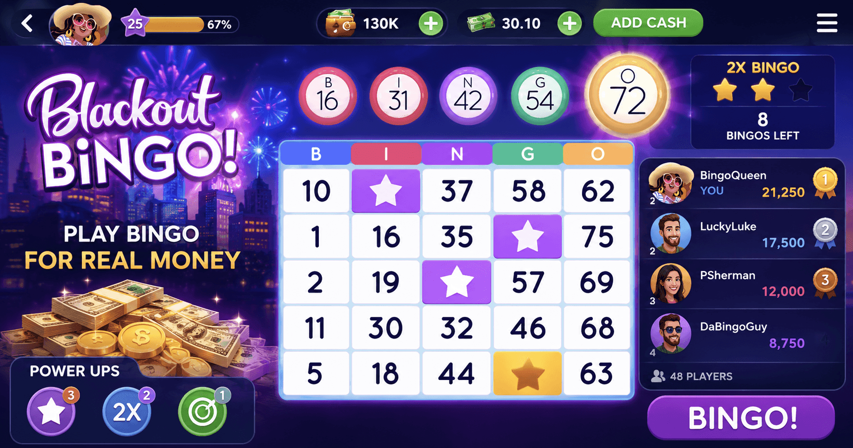Blackout Bingo game board during an online match